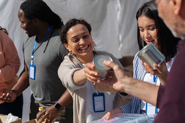 people volunteering at a food bank